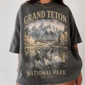 Comfort Colors Grand Teton National Park TShirt, Vintage 90's Moose Tee, Graphic Shirt, Nature Tee, Oversized Hiking Tee