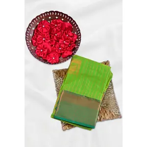 Green Kanchipuram Silk Saree with Golden Zari Lines