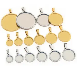 5pcs 10-40mm Inner Size Thick Stainless Steel Gold Plated Pendant Cabochon Blank Base Setting Charm Tray DIY Jewelry Accessories
