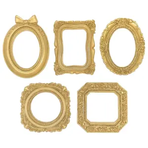 5Pcs Vintage Mini Gold Frame Set, Magnetic Refrigerator Photo Frames, Retro Small Tabletop Decor, Antique Golden Photo Holders, Aesthetic Home Ornament, Holiday Decor, DIY Photo Display Accessories For Kitchen & Room Decoration tiktokshopspringglowup
