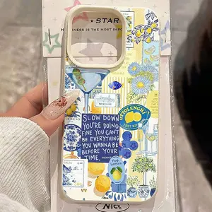 Fashionable summer lemon collage blue slogan, lychee texture anti-drop and anti-slip soft phone case, waterproof, shockproof, and scratch-resistant, suitable for iPhone 17/16/15/14/13/12/11/X/XS/XS Max, holiday gifts for friends and family