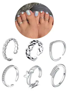 Women's Elegant Rhinestone Decor Toe Rings, Exquisite Trendy Toe Rings, Fashionable Body Jewelry for Women & Girls for Party & Daily Clothing Decor, Adjustable Jewelry