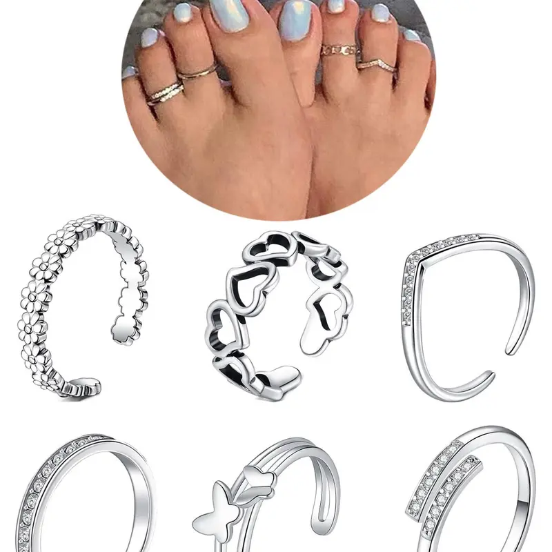 Women's Elegant Rhinestone Decor Toe Rings, Exquisite Trendy Toe Rings, Fashionable Body Jewelry for Women & Girls for Party & Daily Clothing Decor, Adjustable Jewelry Decoration, Wearable Jewelry