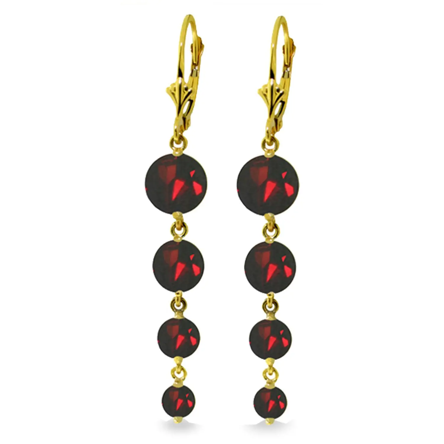 14k Yellow Gold Chandelier Earrings with Natural Garnets