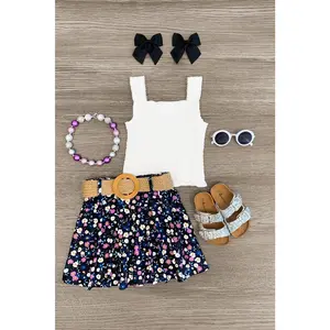 White Smocked Floral Skirt Set