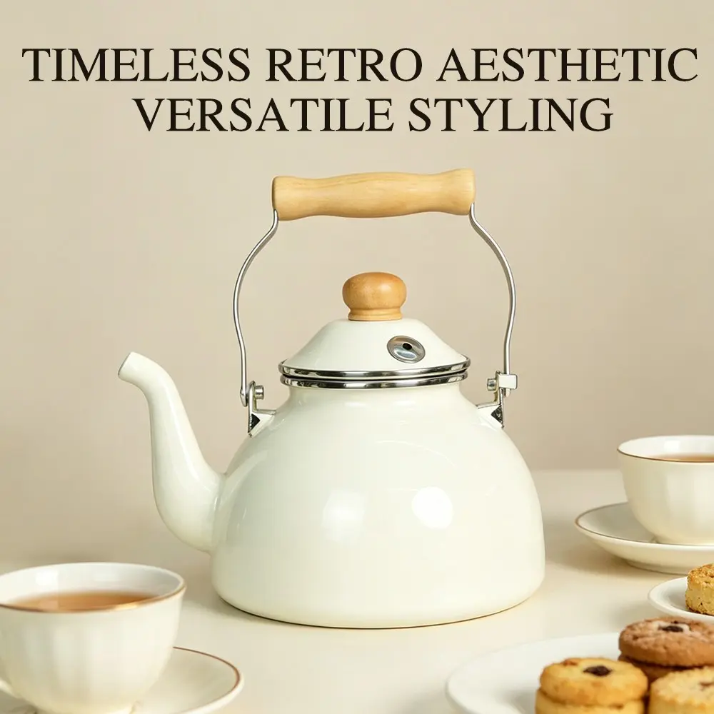 2.5L Enamel Kettle, Vintage Style, Classic, Food-Grade Enamel Coating, Safe & Odorless, Compatible with All Stoves, Polka Dot Design
