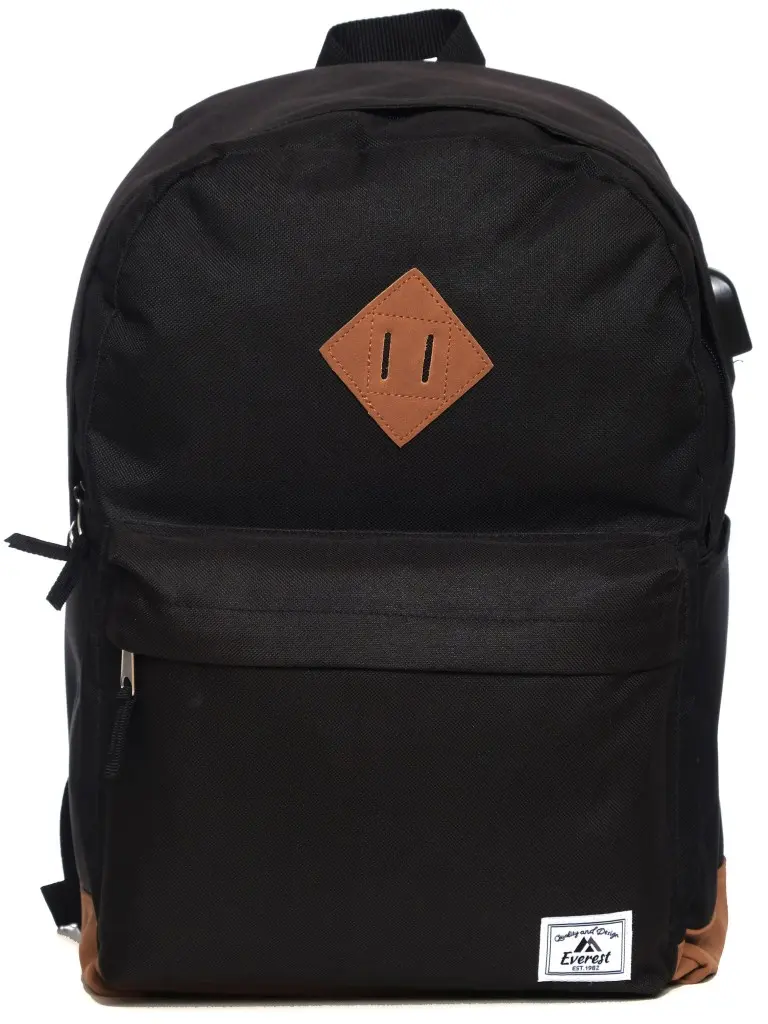 212 MAIN Everest EB1000-BK Durable Vintage Padded Laptop Backpack - Black Computer Bag with USB Sideport, Stylish Laptop Bags for Automotive Enthusiasts