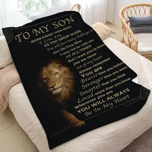 Lion Design Inspirational Style For My Son Flannel Blanket Soft and Comfortable Printed Pattern Suitable for All Seasons Perfect for Bedroom, Living Room, Sofa, Camping, and Multi-Scene Use Ideal Gift for Son's Birthday, Back-to-School