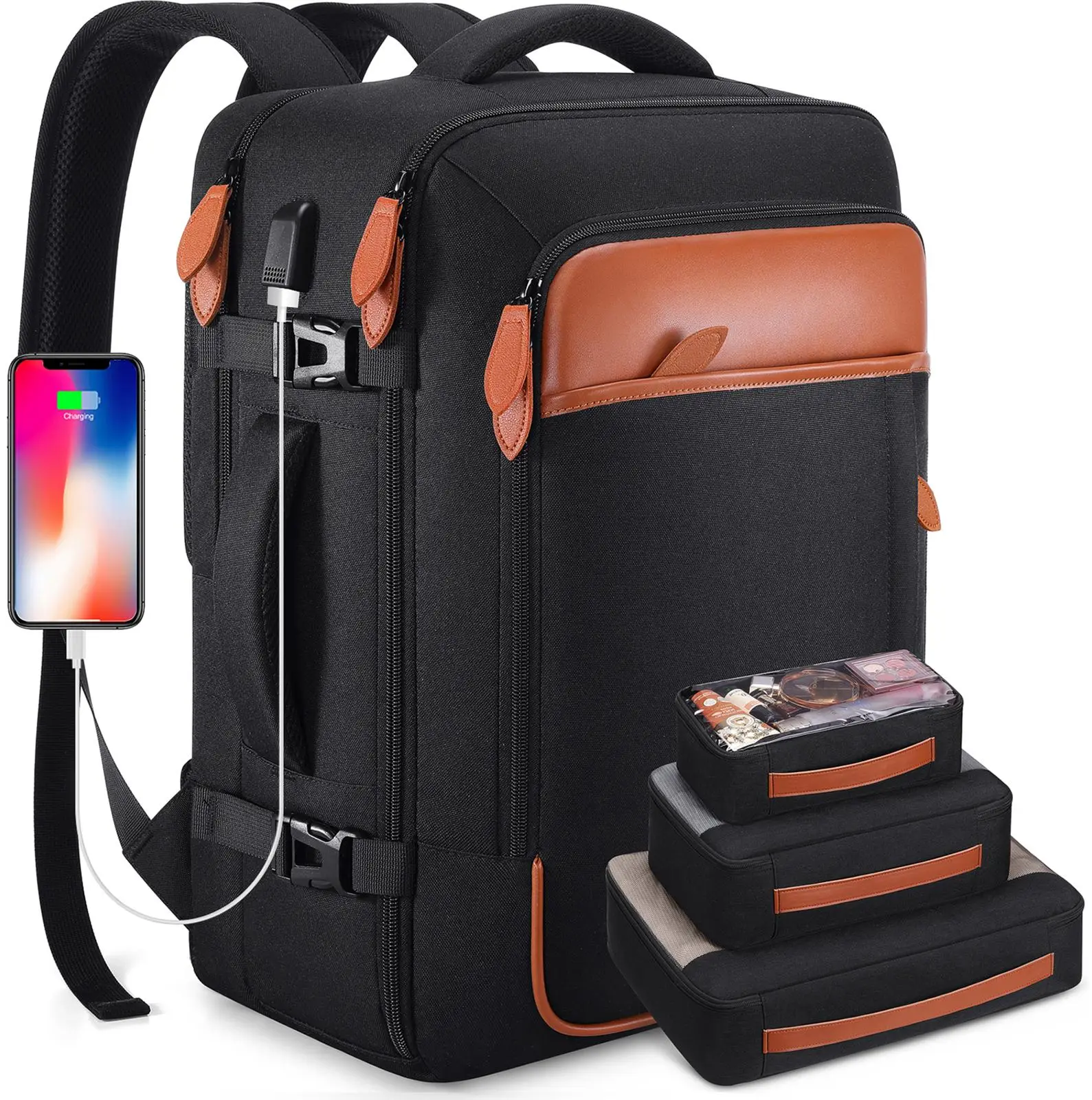 UKEIN&Miusse 40L Travel Laptop Backpack with 4 Packing Cubes, Carry on Luggage, Flight Approved Backpack, Business Anti Theft Weekender Bags for Wome