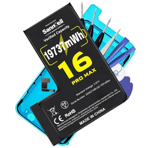 Sannxell Upgraded High-Capacity Replacement Li-ion Batteries for iPhone 16 Pro Max, 19737mAh 0-Cycle for A3084 A3295 A3296 A3297 Models, Safe Ultra-Lasting with Full Repair Tool Kit Incl.