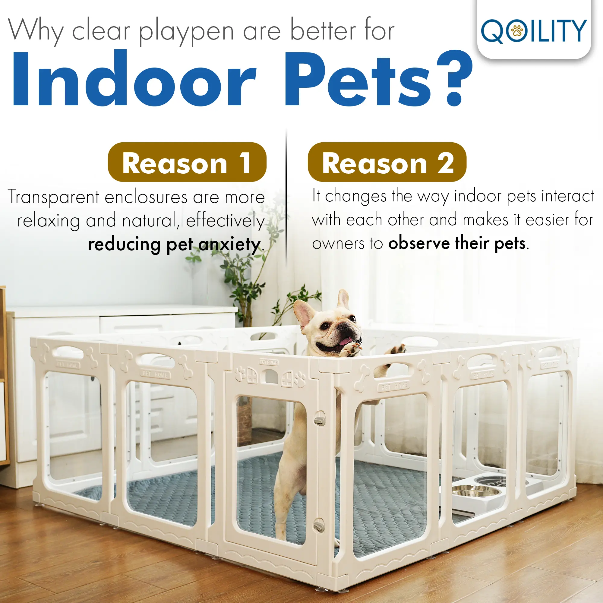 ACYSMART Clear Acrylic Dog Playpen, 8/10/12/Black/White-Panels Pet Fence with Door, Effectively Relieves Indoor Pet Anxiety, 24inch High, Suitable for Puppy and Inoddr Dog, Foldable