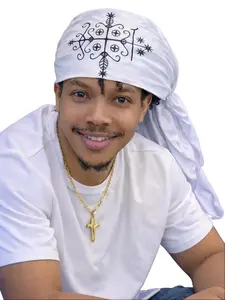 Vèvè Headscarf Mouchwa Collection  90cm*90cm- Soft Breathable Fabric for Cultural Expression & Daily Wear - Unisex Design with Ogou Èzili Zaka Danbala Bosou Legba Symbols