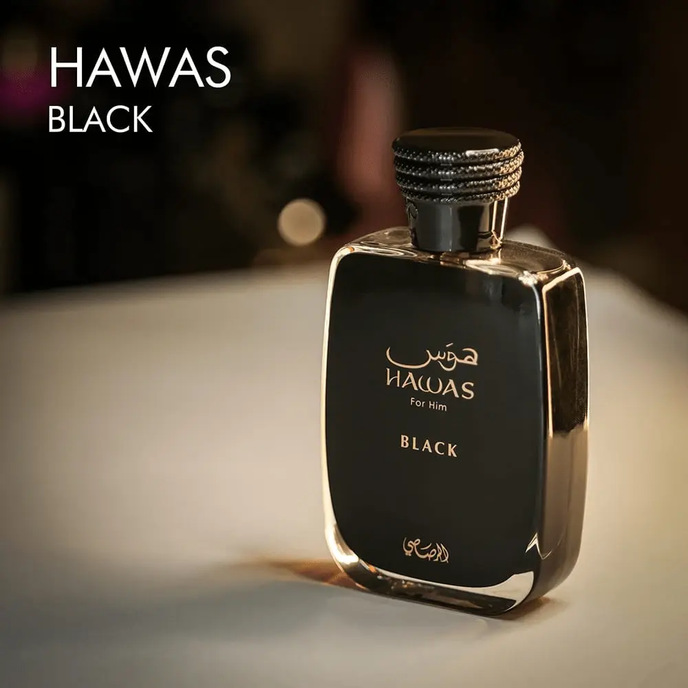Hawas Black for Men – Eau de Parfum, 3.38 oz - Rich with woody