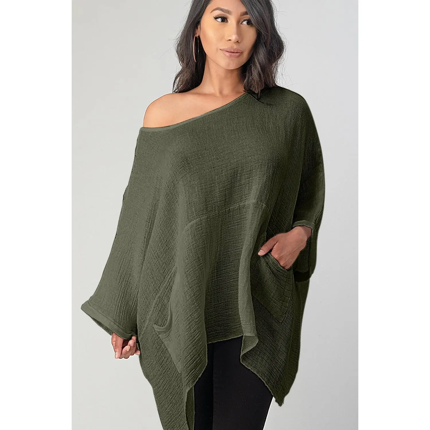 Big Cut Glora Linen Tunic With Front Pockets