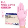Pink Nitrile 100PCS Powder-Free Latex-Free Disposable Gloves for Home Kitchen Cleaning, Food Handling & General Use - Rubber Smooth Pink Design Fingure Textured Fingertip Sensation