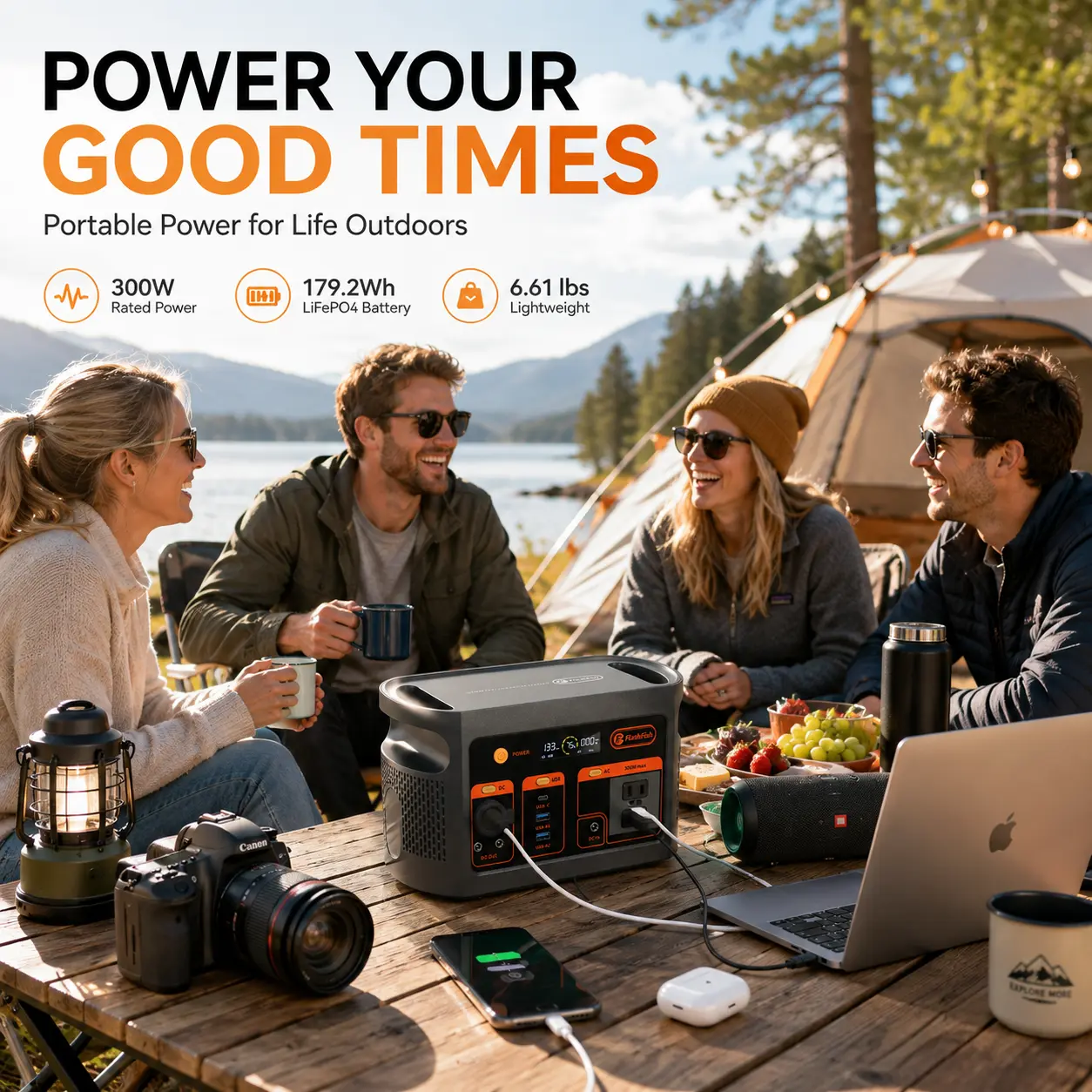 FF Flashfish E103 300W Portable Power Station, 179.2Wh LiFePO4 Battery Pack, Solar Generator With 300W (600W Surge) AC Outlets, Backup Power For Home Use, Camping, Emergencies