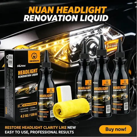 NUAN Car Headlight Restorer Kit - 120g Acrylic Wax Cream, Emulsion, Cut and Polish Compound, Chrome & Metal Polishes for Oxidation, Yellowing, Foggy Lenses; Apply & Buff for Sharp Beams, Smooth Finish