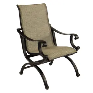 Castelle Telluride Sling Dining Chair with Antique Dark Rum Frame and Ramona Sand Sling