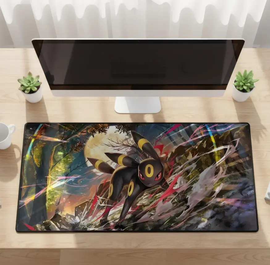 Umbreon Mouse Pad, Dark Mousepad, Moonlight Anime Desk Mat, Cozy Gaming Desk Setup, Purple Desk Decor, Gamer Gift