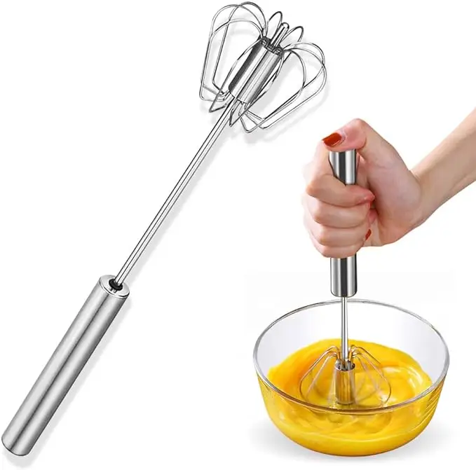 Stainless Steel Eggbeater,egg scrambler,hand mixer, Rotating Semi-Automatic Eggbeater, Used for Making Cream of Egg Beater Kitchen Utensils