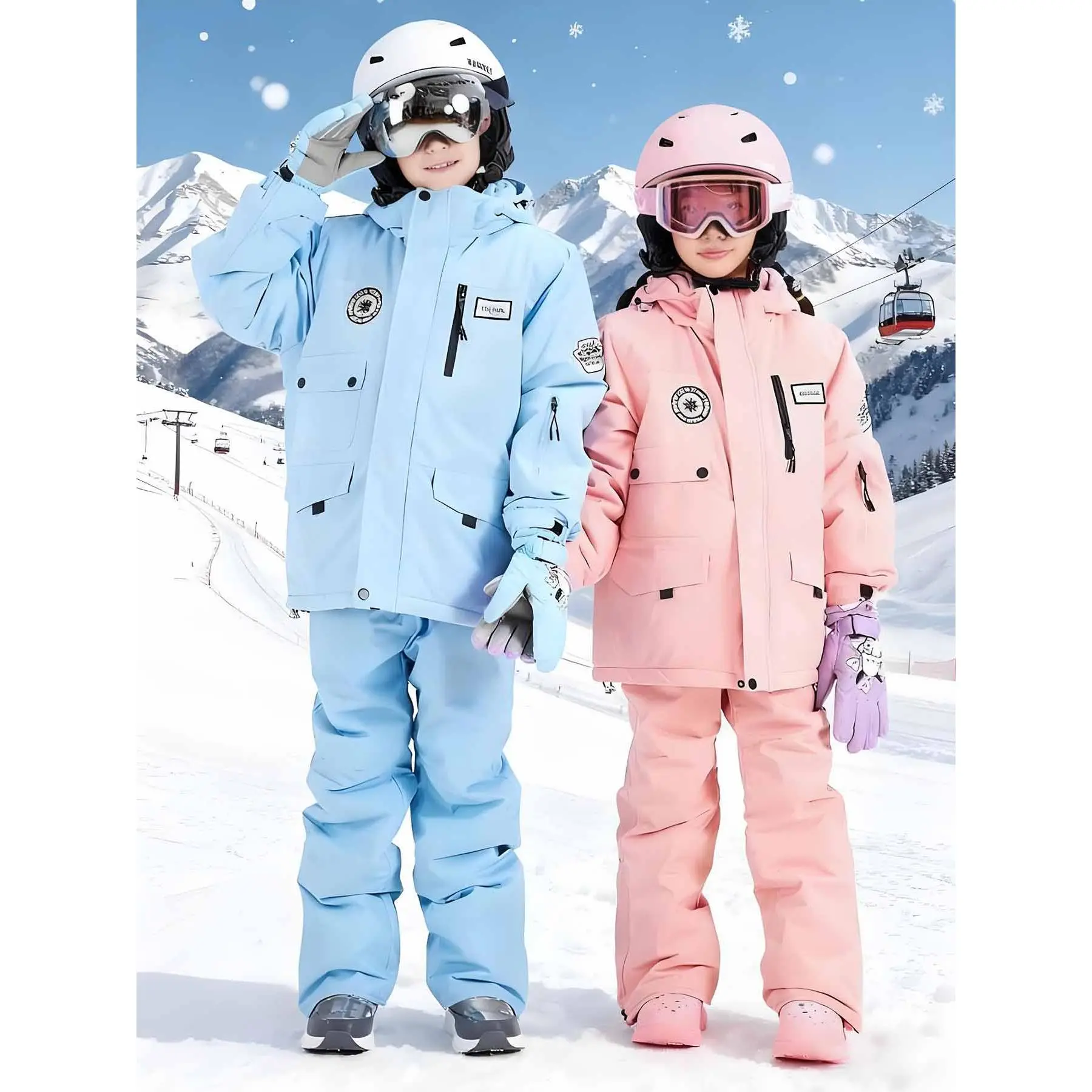 Kids Ski Suit Set, Heavy Duty Warm Boys&Girls Snowsuit with Lining, Windproof Ski Jacket&Pants, Thermal Insulated Outdoor Ski Gear, Winter Snow Wear for Children Toddlers&Youth, Multi-Color Available