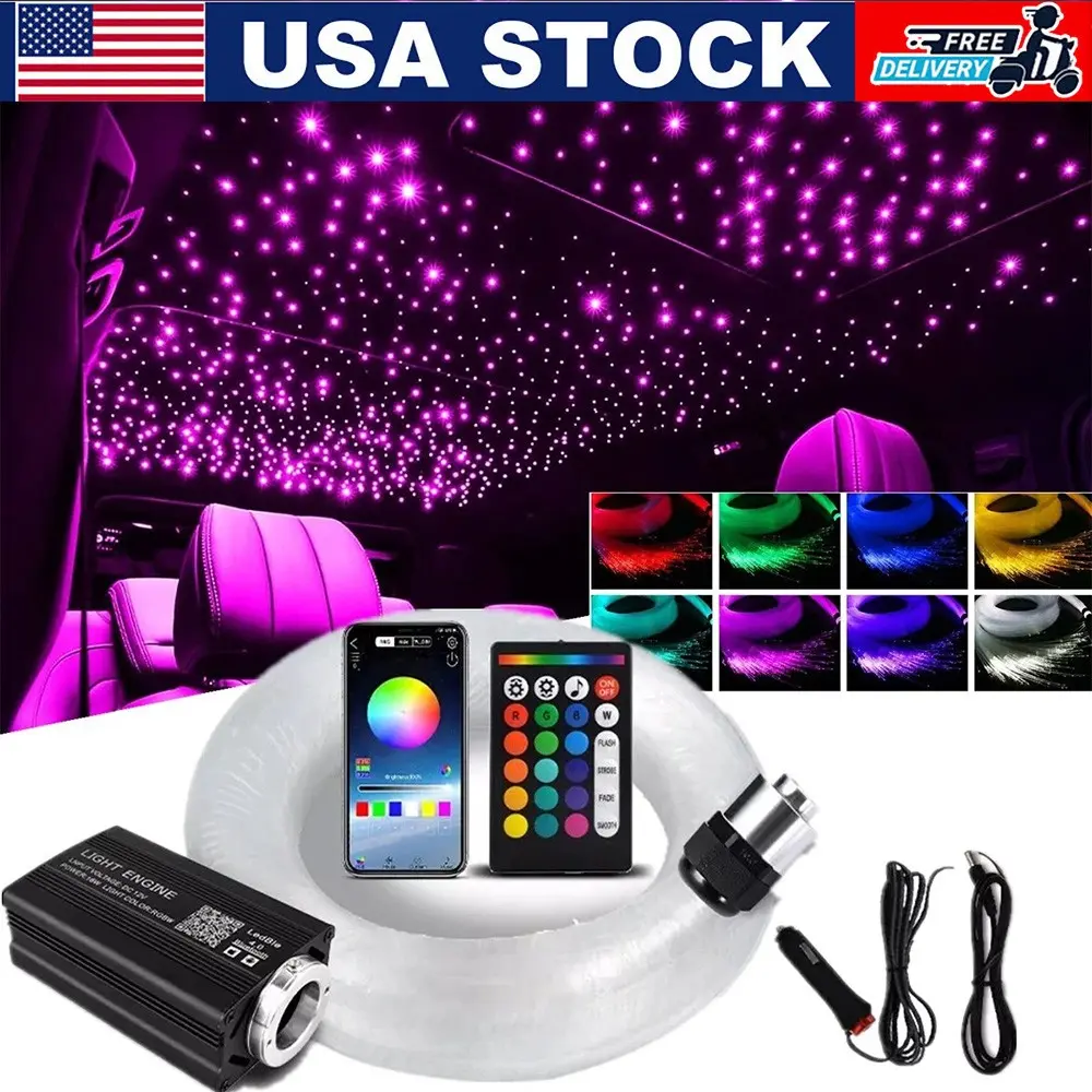 500/1000PCS Fiber Optic Kit Includes 16W RGBW Generator, 24-Key Remote, DC Cable, Car Charger & Manual | Easy DIY Installation (Skills Required)