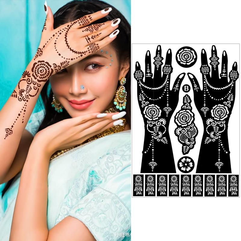 12 Large Hollow Tattoo Templates, Creative Reusable Body Art Stencils for Henna, Easy Application, Perfect for Beginners & Professionals