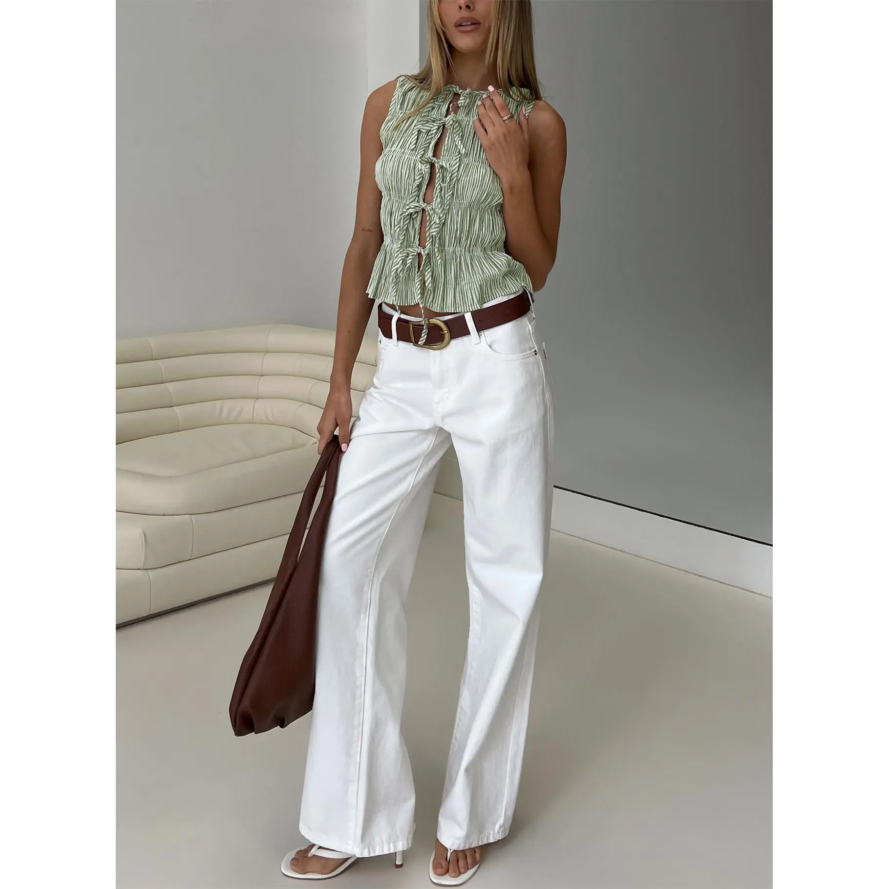Serenitia Mid Rise Relaxed Jeans White Wash