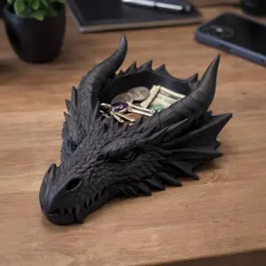 Dragon Head Storage Bowl, Gothic Fantasy Style Decorative Organizer for Keys & Jewelry, 3D Printed Desktop Tray for Home & Office Use
