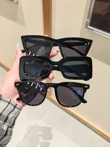 Unisex Geometric Plain Color Trendy Sleek Rectangular Sunglasses, UV Protection, Lightweight PC Frame, Casual Style, Perfect for Vacation & Gifts