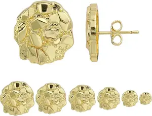 14K Gold Plated Round Nugget Stud Earrings, Textured Irregular Statement Studs, Trendy Earrings for Women