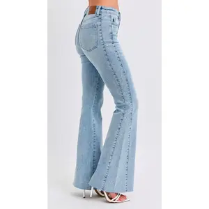 Judy Blue Mid Rise Rhinestone Flare Jeans - Light