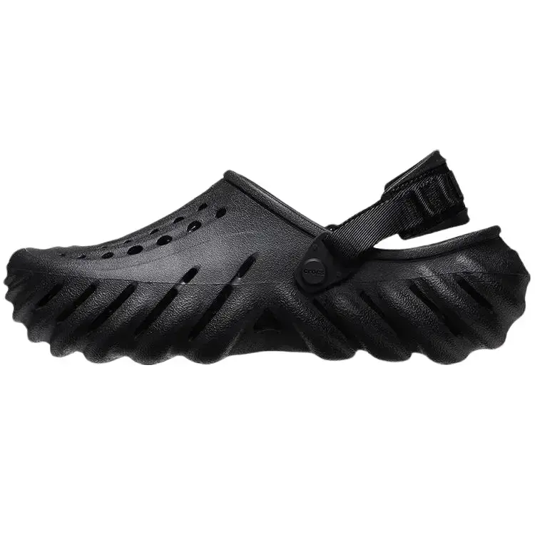 Men's Black Crocs Echo Clog Shoe - Modern Sculpted Design, Lightweight Croslite Cushioning for All-Day Comfort, Casual Rubber Footwear, Walking Shoes, Slide-In Style, Adjustable Strap