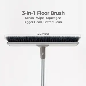Heavy-Duty Floor Scrub Brush with Long Handle 3-in-1 Scrub Wipe Squeegee 330mm Wide Head for Deep Cleaning Efficient Versatile Tool bedroom  broom broomstick