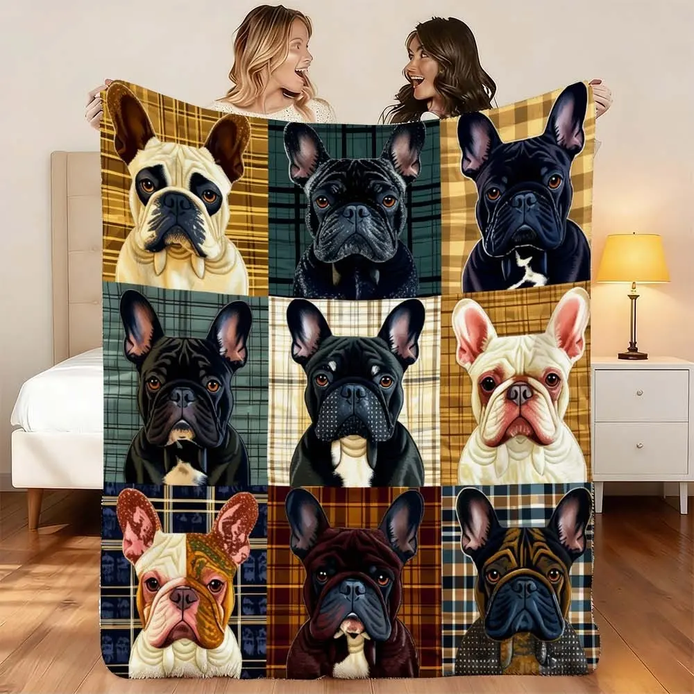 1 Pc Cozy French Bulldog Pattern Blanket for Bedroom, Sofa, Camping – Stylish Nap and Cover Blanket for Warmth and Comfort