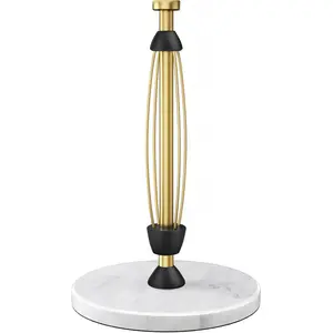 Paper Towel Holder Countertop, Marble Weighted Base, Warm Gold, One-Handed Tear, Freestanding Paper Towel Stand Rack with Ratchet Mechanism for Kitchen Bathroom Essential Decor Accessories