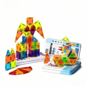 Mini Children's Magnetic Building Blocks Puzzle Toy, 26/56-Piece Colorful Stacking Blocks Building Kit, Travel-Friendly Portable STEM Play Set with Storage Iron Box, Preschool Educational Gift for Ages 3+ (Birthday)