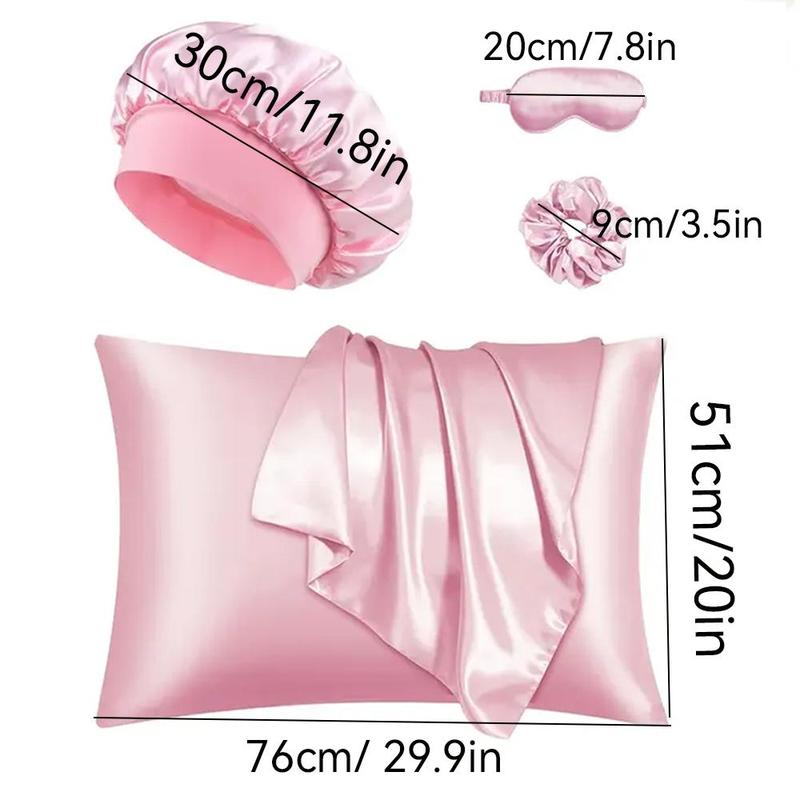 Satin Soft Sleep Set, Including 2pcs Silky Pillowcases, 1pc Breathable Hair Bonnet, 1pc Adjustable Weighted Sleep Eye Mask and 1pc Hair Scrunchie, Simple and Comfortable Bedding Sleep Aid Set, Sleeping Eye Mask