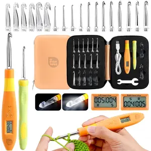 18 Size Light Up Crochet Hook Set - for Left & Right Hander Counting Crochet Hooks,  Crochet Hook Set with LED Lights and Digital Crochet Stitch Counter, Rechargeable Lighted Crochet Hooks