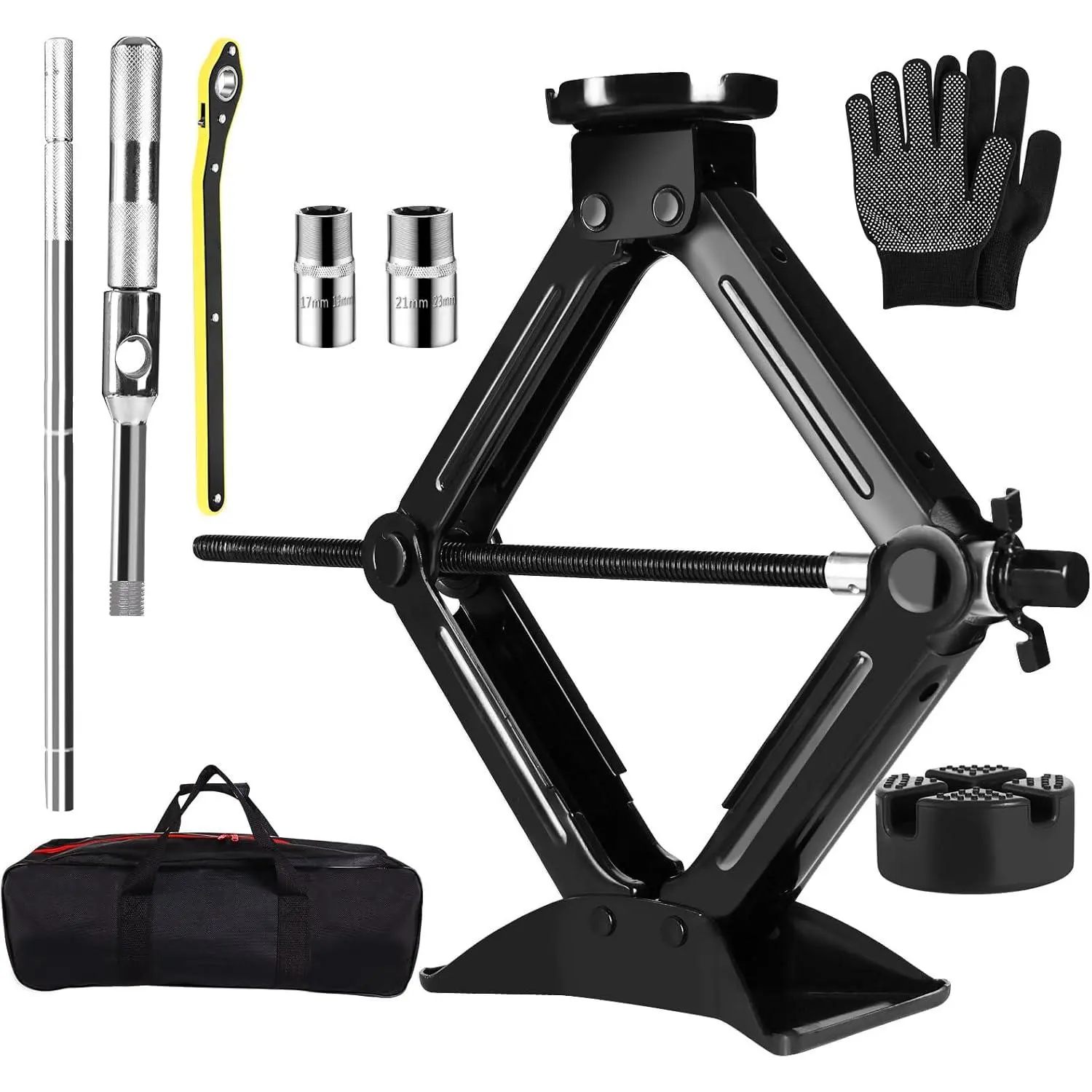 BCJCLTS 2.5 Ton Scissor Jack Kit with Rubber Pad & Upgraded Cross Wrench Portable Tire Jack Replacement for Cars SUVs MPVs Emergency Use