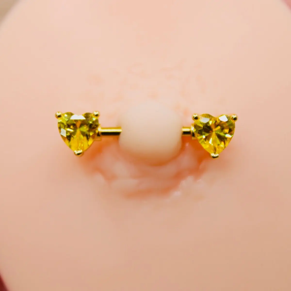 Heart Nipple Ring, Yellow Cz Heart Nipple Piercing Barbell Jewelry, Nip Rings, Cherry Piercing