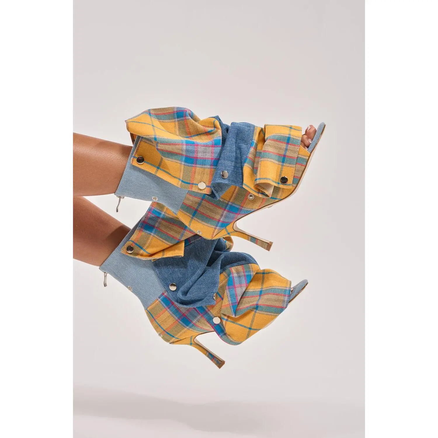 AZALEA WANG BIRDSONG YELLOW PLAID SNAP BOOTIE AZALEA WANG BIRDSONG YELLOW PLAID SNAP BOOTIE