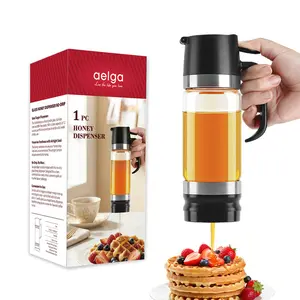 must  haves  shop glass Honey Syrup Dispenser Trigger Elegant Aelga Glass Honey Dispenser Pot No Drip Honey Jar with Handle Syrup Dispenser for Coffee or Tea Maintains Freshness outdoorfun