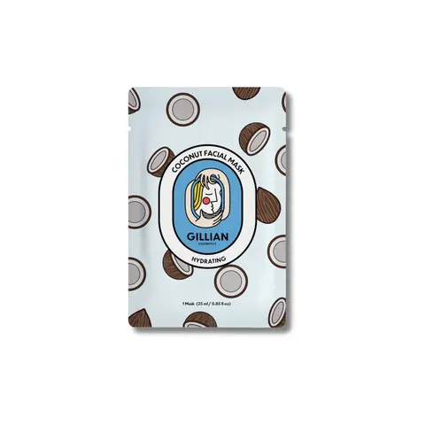 Gillian Cosmetics Coconut Hydrating Sheet Mask - 1 Mask (25ml) by elvis+elvin, Real Coconut Extract, Pro-Vitamin B5, Hyaluronic Acid, Xanthan Gum, 1,2-Hexanediol, Aqua-Infused, Lightweight, Soothes, Brightens, Moisturizes, Repairs Sensitive Skin