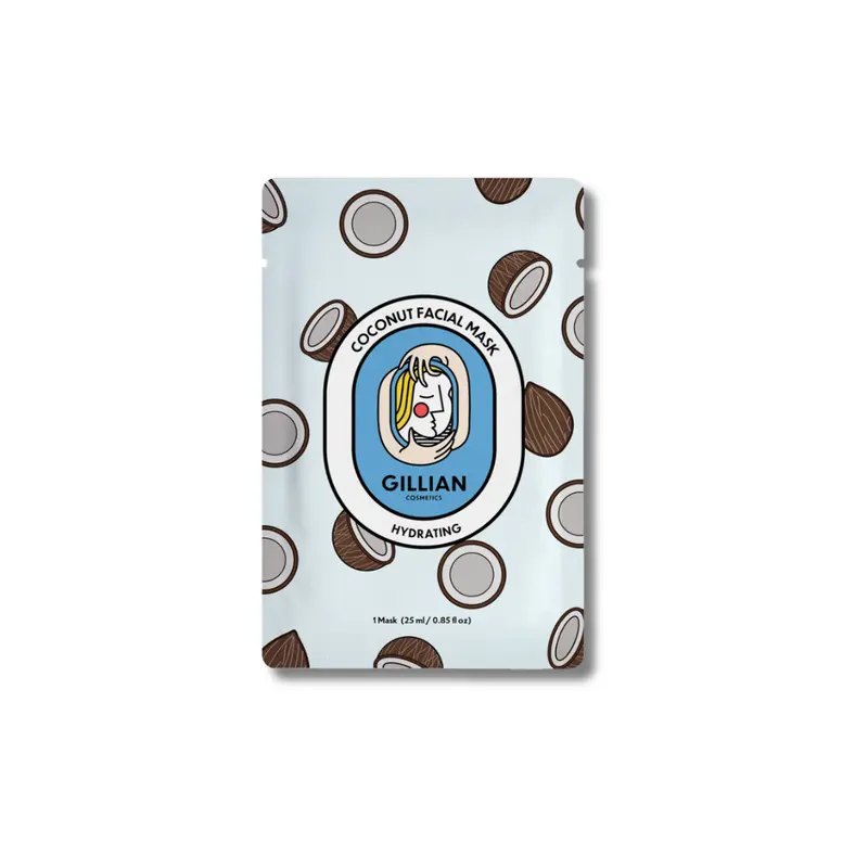 Gillian Cosmetics Coconut Hydrating Sheet Mask - 1 Mask (25ml) by elvis+elvin, Real Coconut Extract, Pro-Vitamin B5, Hyaluronic Acid, Xanthan Gum, 1,2-Hexanediol, Aqua-Infused, Lightweight, Soothes, Brightens, Moisturizes, Repairs Sensitive Skin