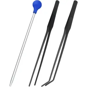 3 s Axolotl Tank Accessories, Extra Long Tweezers for Aquarium, Coral Feeder Long Syringe, Fish Feeding Tongs Tweezers for Reef Roids Aquatic Plant Spider Snake Lizard