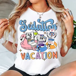 Cute ICU Nurse Shirt, Sedation Vacation, Emergency Medicine, Surgical Medical Doctor Pharmacy Tech, Funny Pharmacist Cute Nurses Week Gift Shirts