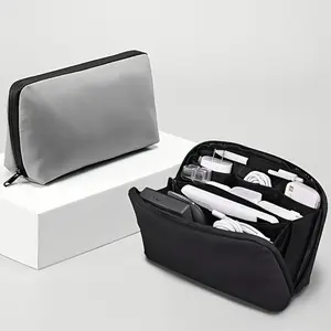 Travel Digital Organizer Case, Black Gray Electronics Storage Bag for Action Cameras, Photography Gear, USB Drives, Charging Cables and Accessories, Lightweight Portable Design