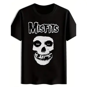 Men'S Black "Misfits" Graphic T-Shirt - Vintage Rock Band Design, Short Sleeve, Round Neck, Casual Summer Tee for Music Fans, Beach, Holiday, and Party Wear, Holiday Apparel |   Skull Print Shirt |   Lightweight Tshirt