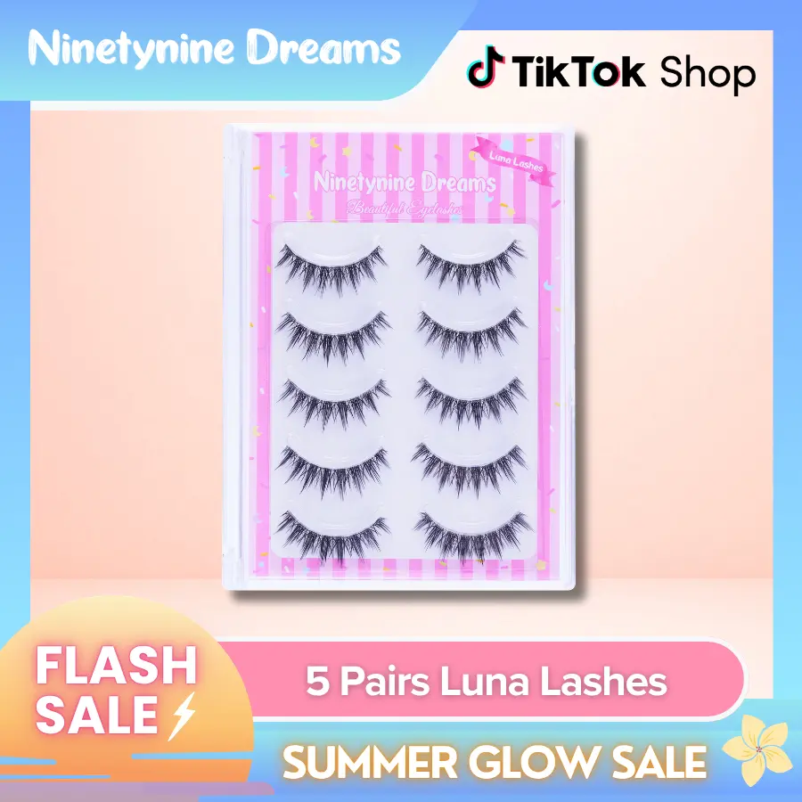 Ninetynine Dreams 5 Pairs Luna Lashes | Lightweight Soft Semi-Dramatic Strip Lashes, Ultra-Thin Transparent Clear Band Daily False Eyelashes Strips 9-13mm C Curl — Reusable Spiky Wispy Anime Manhua Style, Beginner Friendly Must-Have Makeup Essential